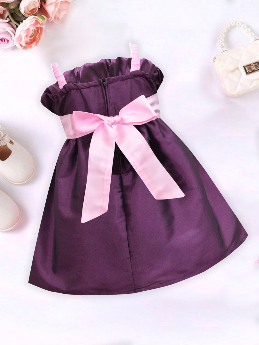 

A.T.U.N. Infant Girls Shoulder Straps Gathered Fit & Flare Dress, Burgundy