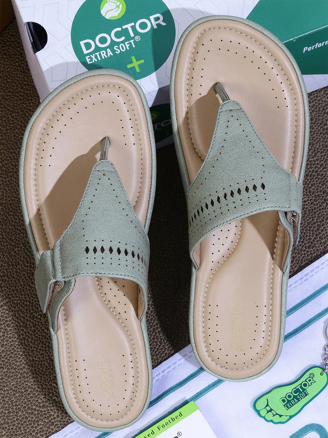 

DOCTOR EXTRA SOFT Women Laser Cuts Memory Foam Stylish Slippers, Olive
