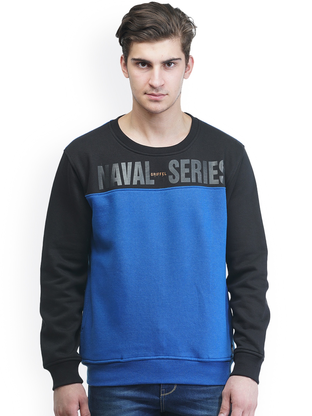 

GRIFFEL Men Blue & Black Printed Sweatshirt