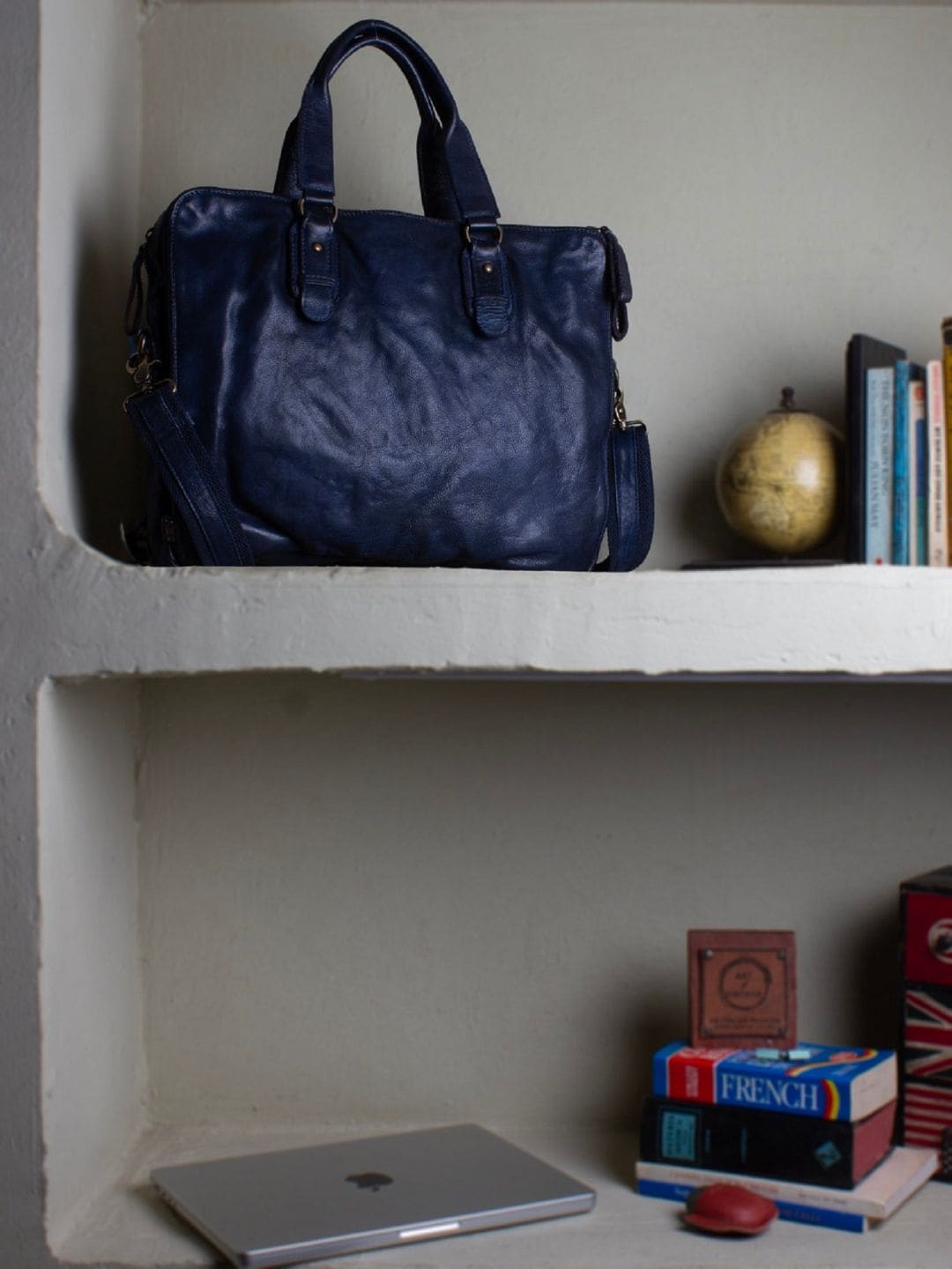 

ART N VINTAGE Unisex Leather Laptop Bag - Up to 18 inch, Navy blue