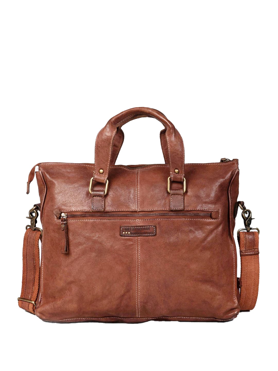 

ART N VINTAGE Unisex Textured Leather 18 Inches Laptop Bag, Tan