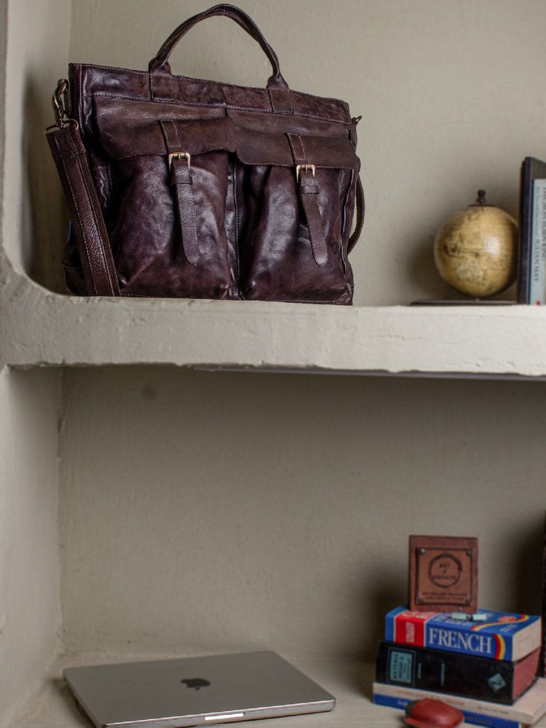 

ART N VINTAGE Unisex Leather Laptop Bag - Up to 18 inch, Brown