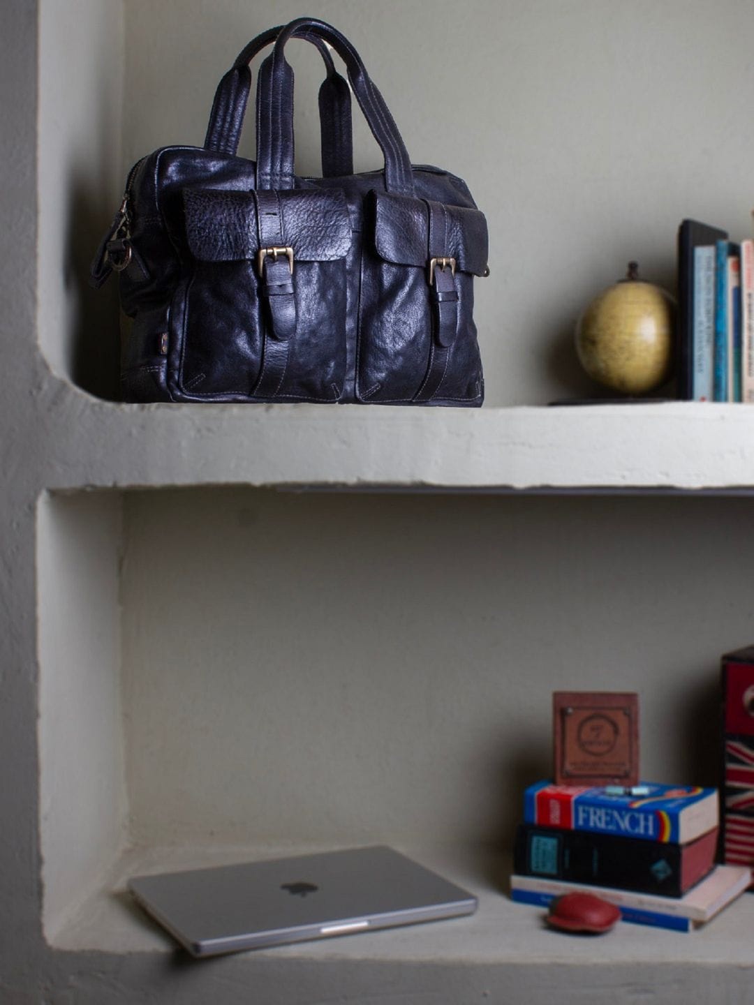 

ART N VINTAGE Unisex Leather Laptop Bag - Up to 18 inch, Navy blue