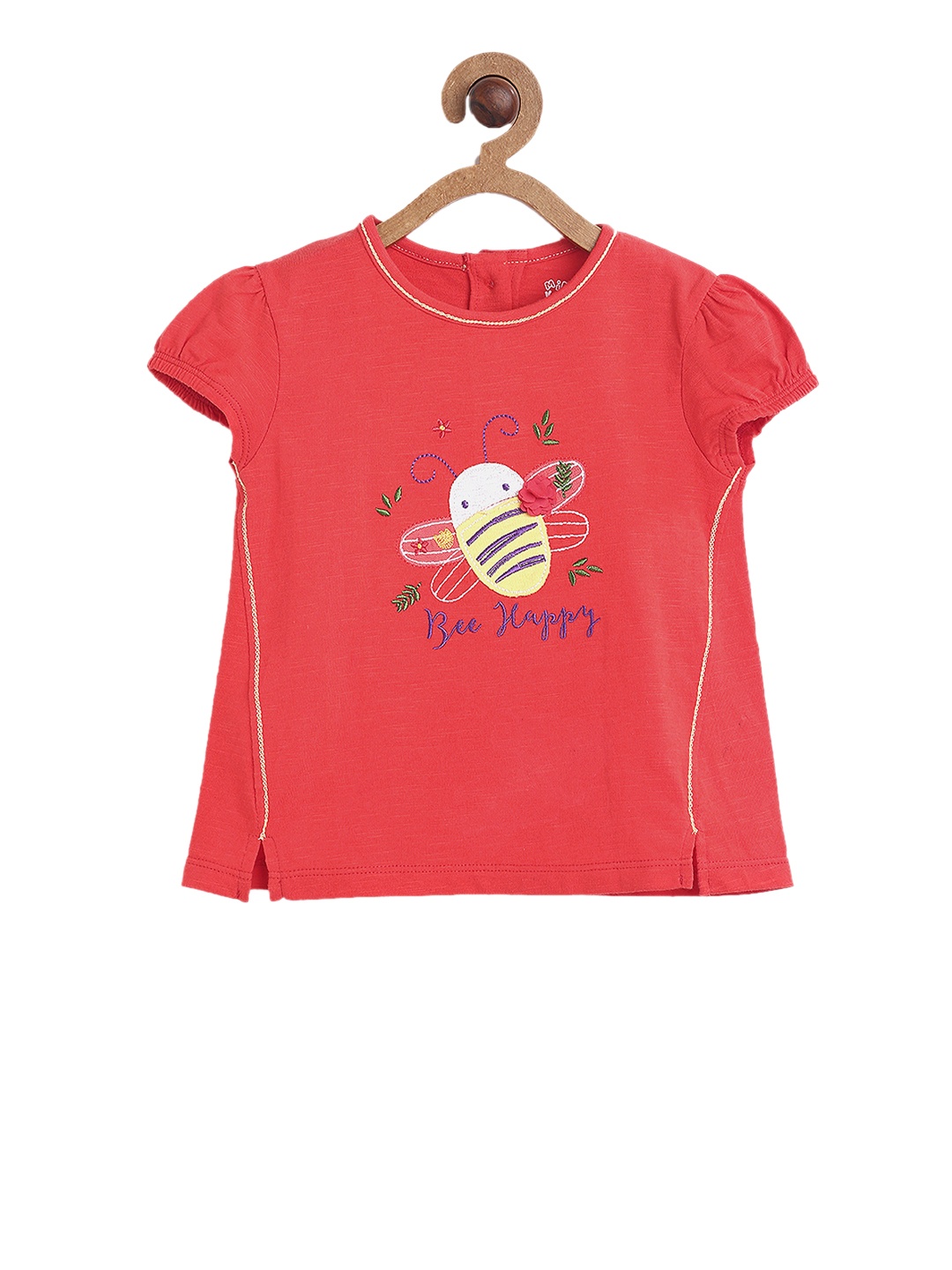 

MINI KLUB Girls Coral Printed Round Neck T-shirt