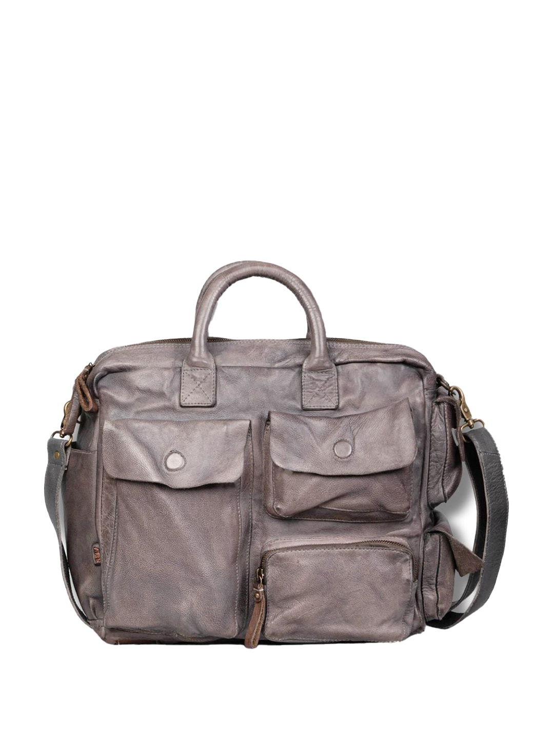

ART N VINTAGE Unisex Leather 18 Inches Laptop Bag, Grey