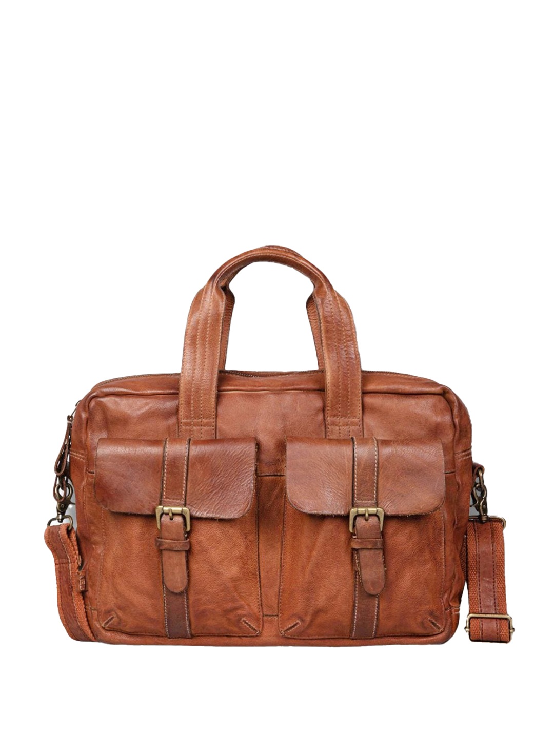 

ART N VINTAGE Unisex Textured Leather 18 Inches Laptop Bag, Tan