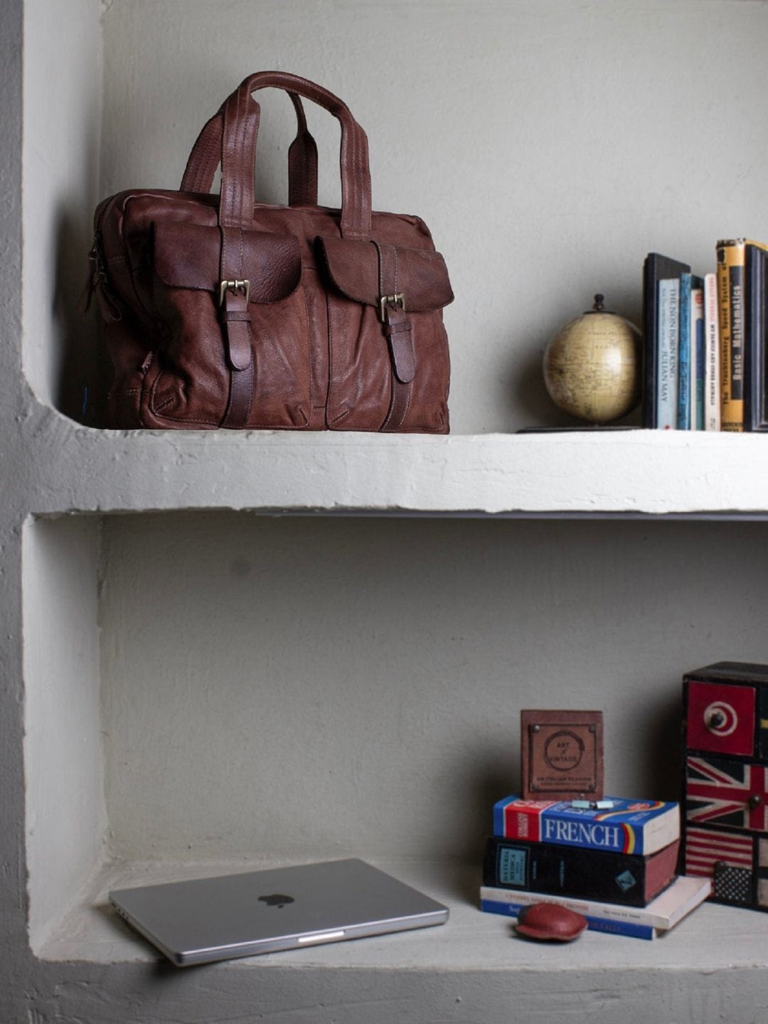 

ART N VINTAGE Unisex Textured Leather 18 Inches Laptop Bag, Brown