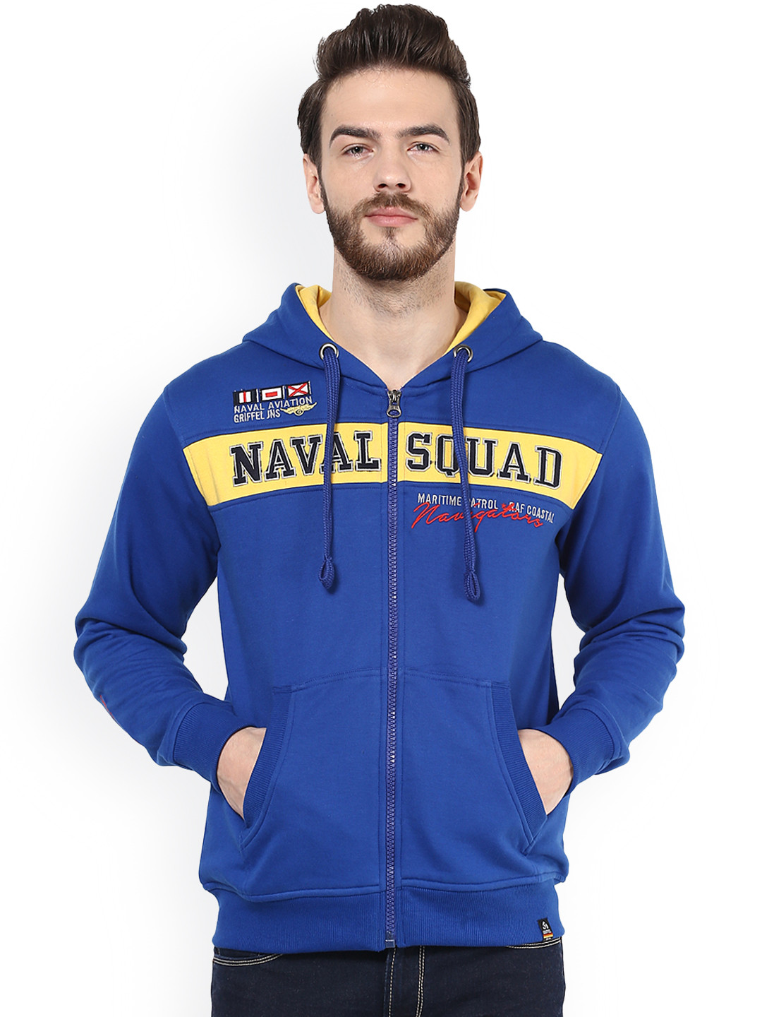 

GRIFFEL Men Blue Printed Hooded Sweatshirt