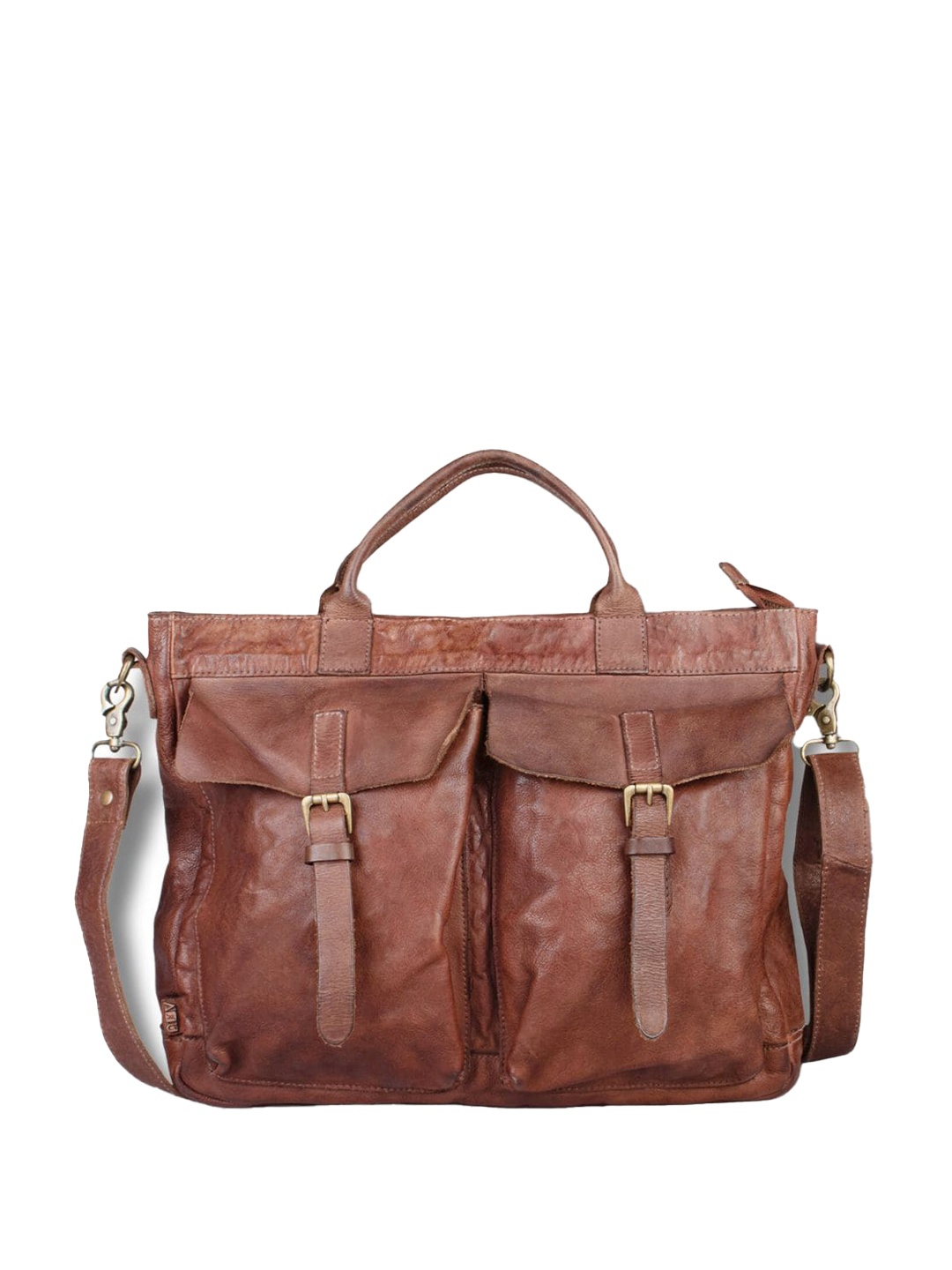 

ART N VINTAGE Unisex Textured Leather 18 Inches Laptop Bag, Tan