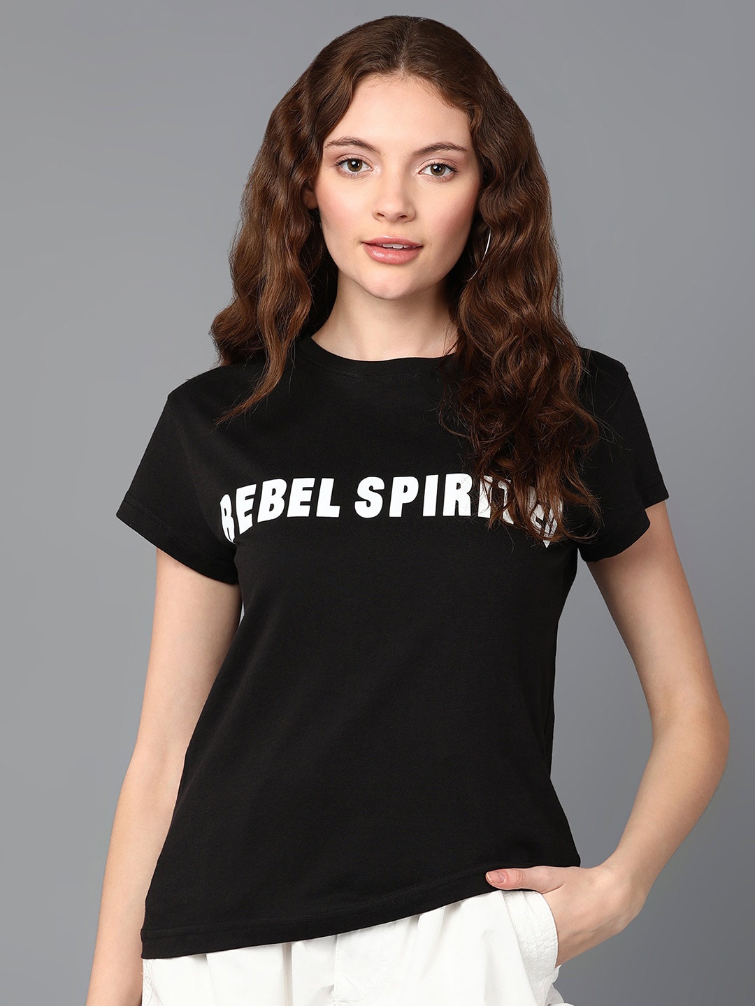

Roadster Typography Printed Round Neck Regular Fit Casual T-Shirt, Black