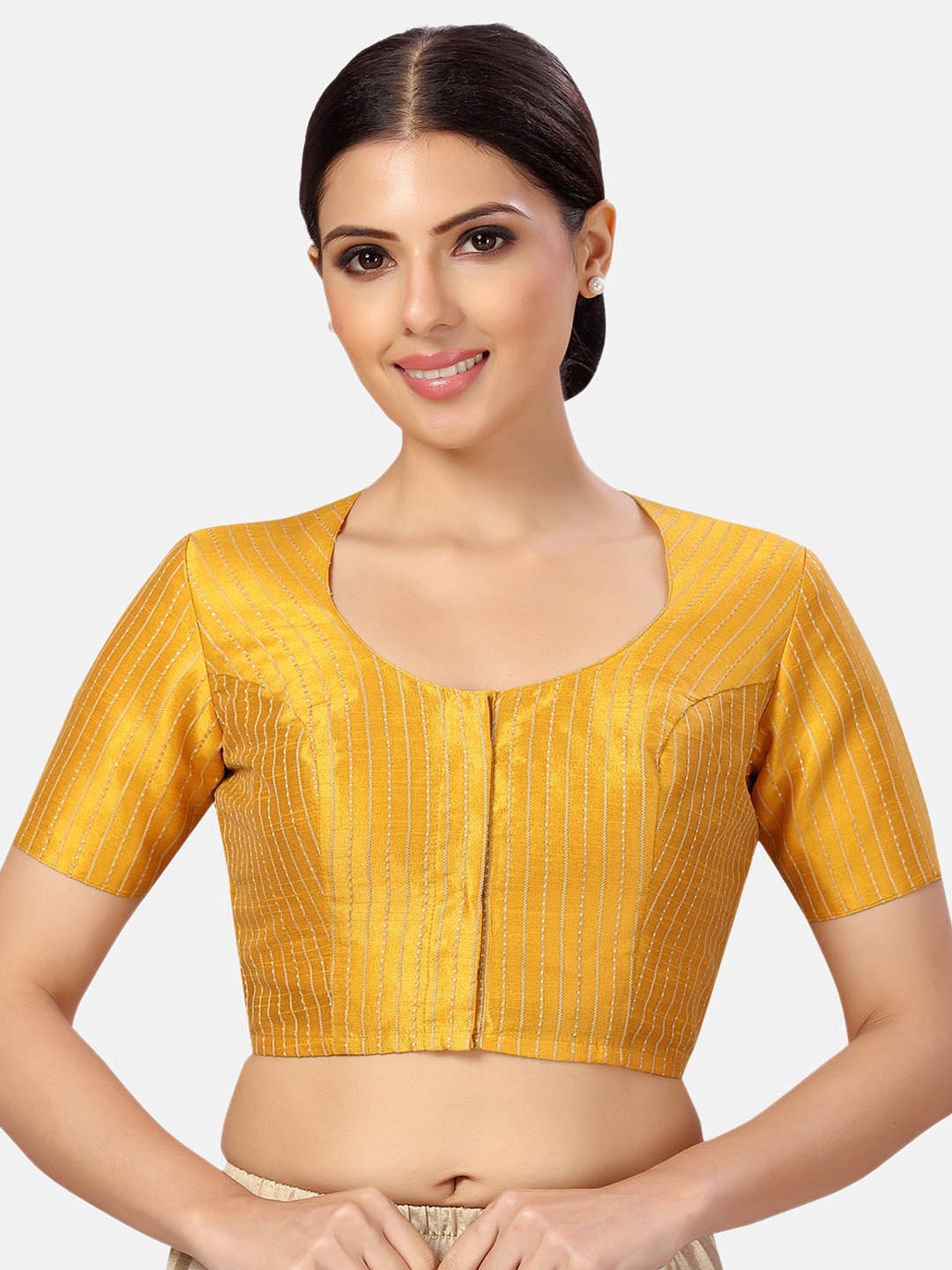 

Studio Shringaar Embriodered Round Neck Saree Blouse, Gold