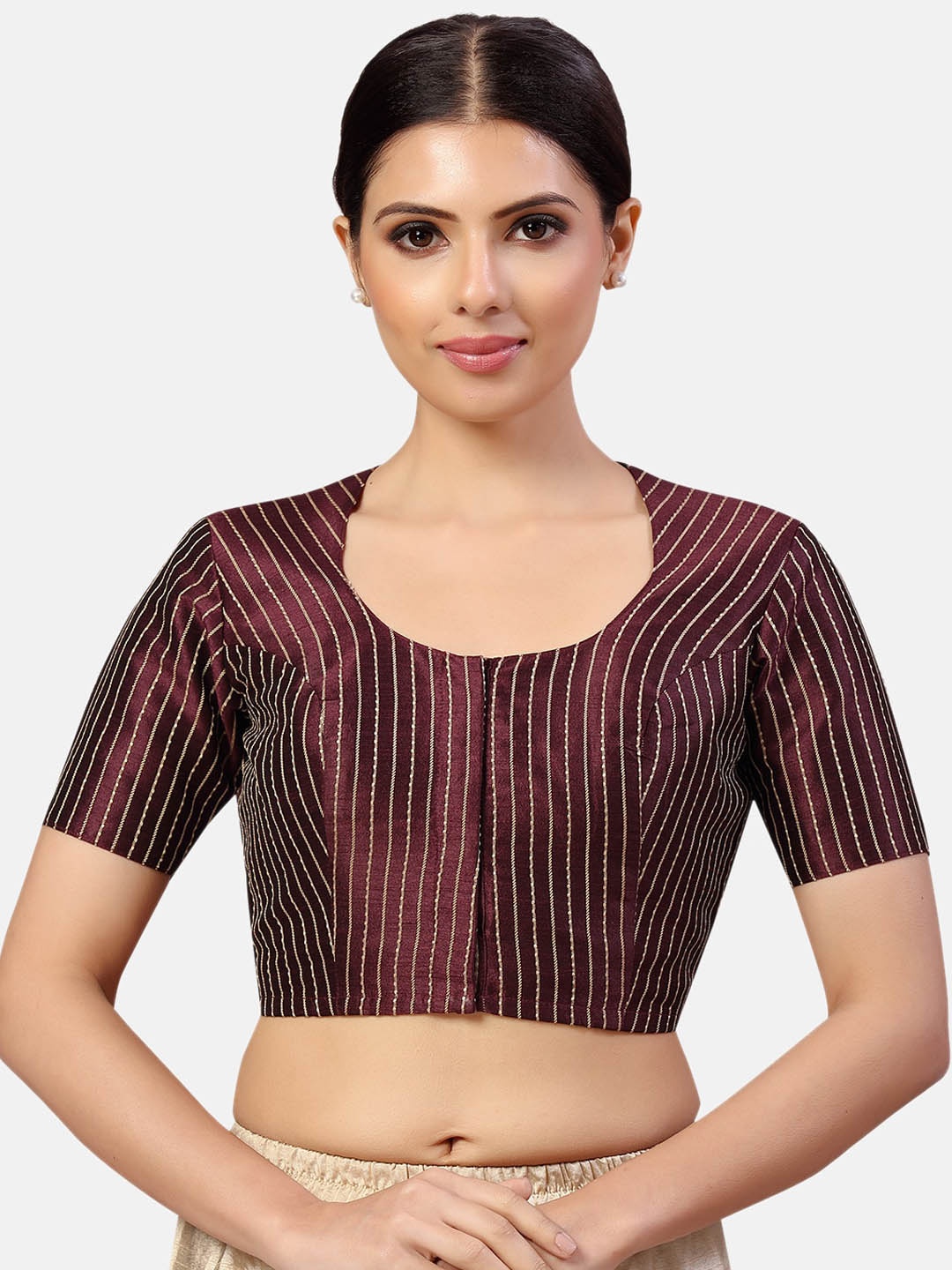 

Studio Shringaar Embriodered Round Neck Saree Blouse, Maroon