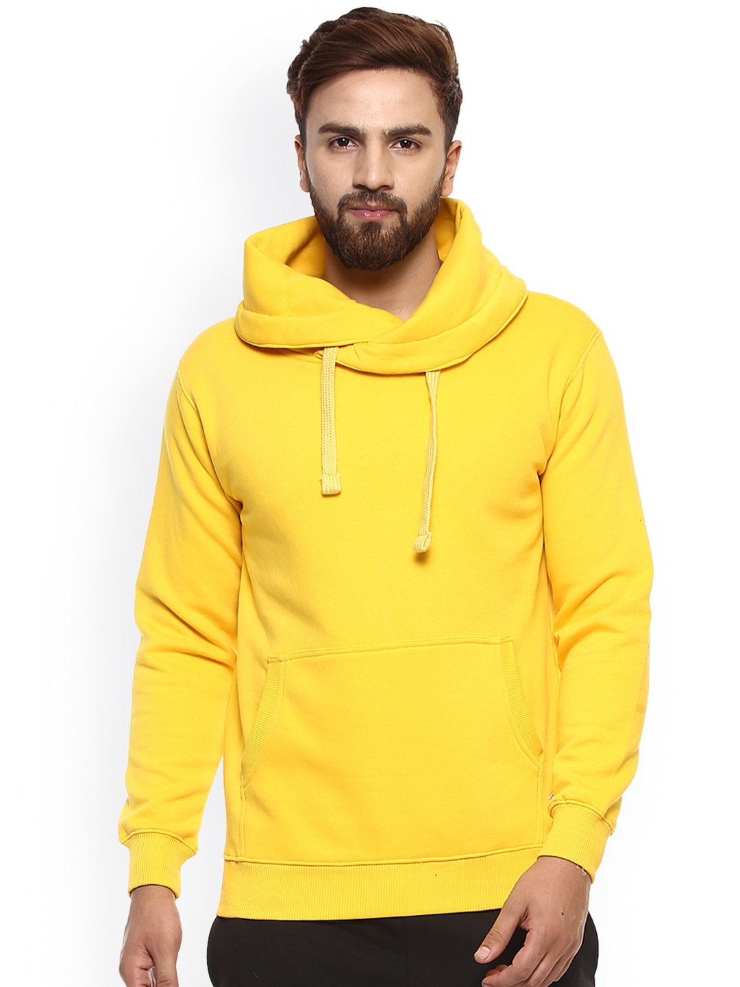 

GRIFFEL Men Yellow Solid Hooded Sweatshirt