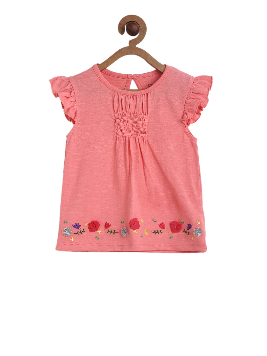 

MINI KLUB Girls Pink Self Design Round Neck T-shirt