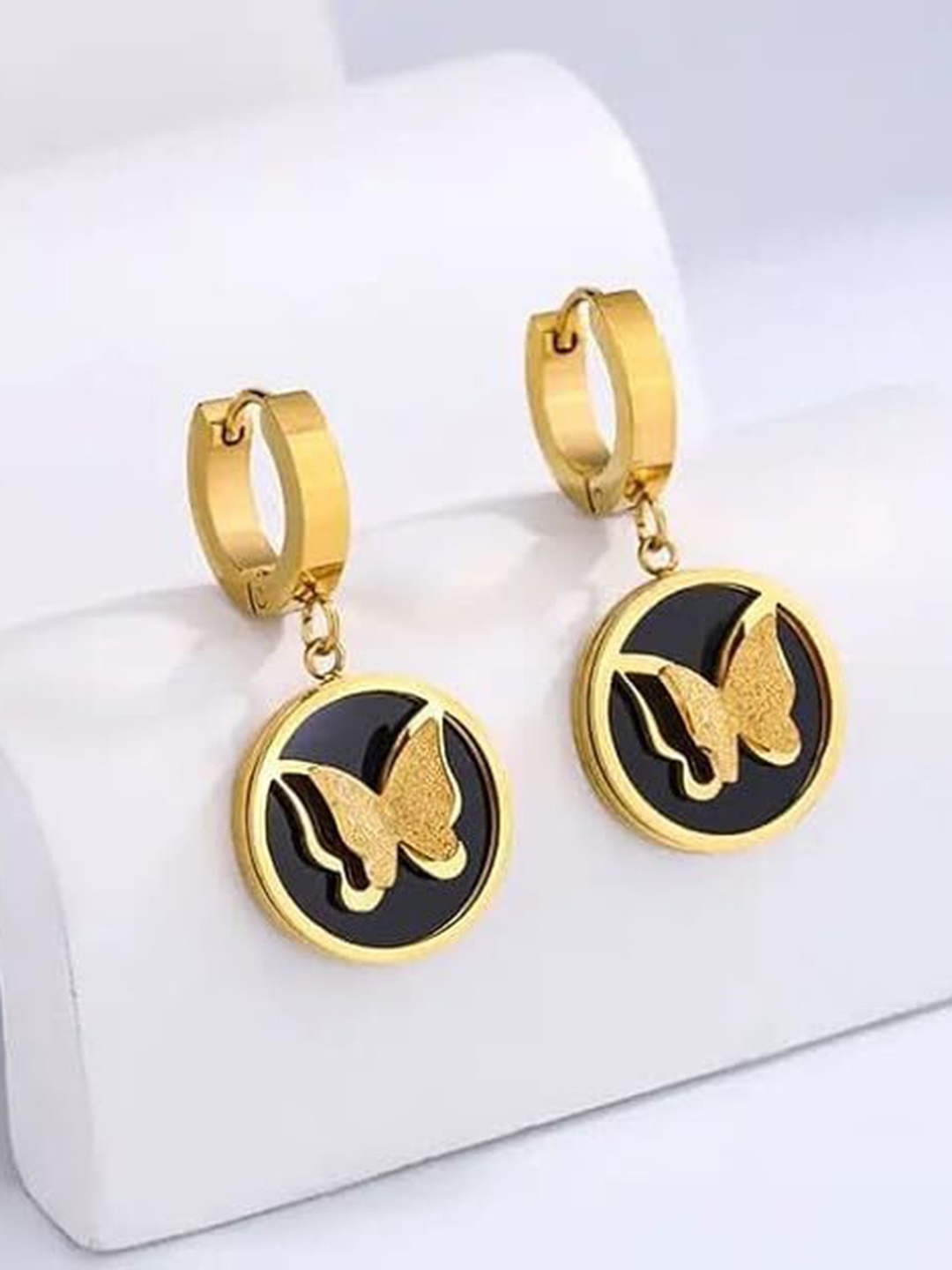 

KRYSTALZ Stainless Steel Gold Plated Butterfly Hoop Earrings