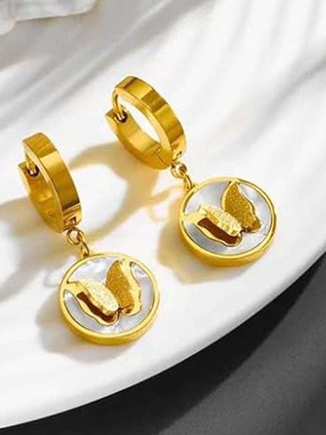 

KRYSTALZ Gold-Plated Stainless Steel Contemporary Shaped Drop Earrings