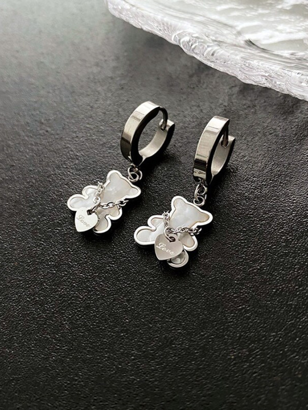 

KRYSTALZ Silver-Plated Stainless Steel Contemporary Shaped Drop Earrings