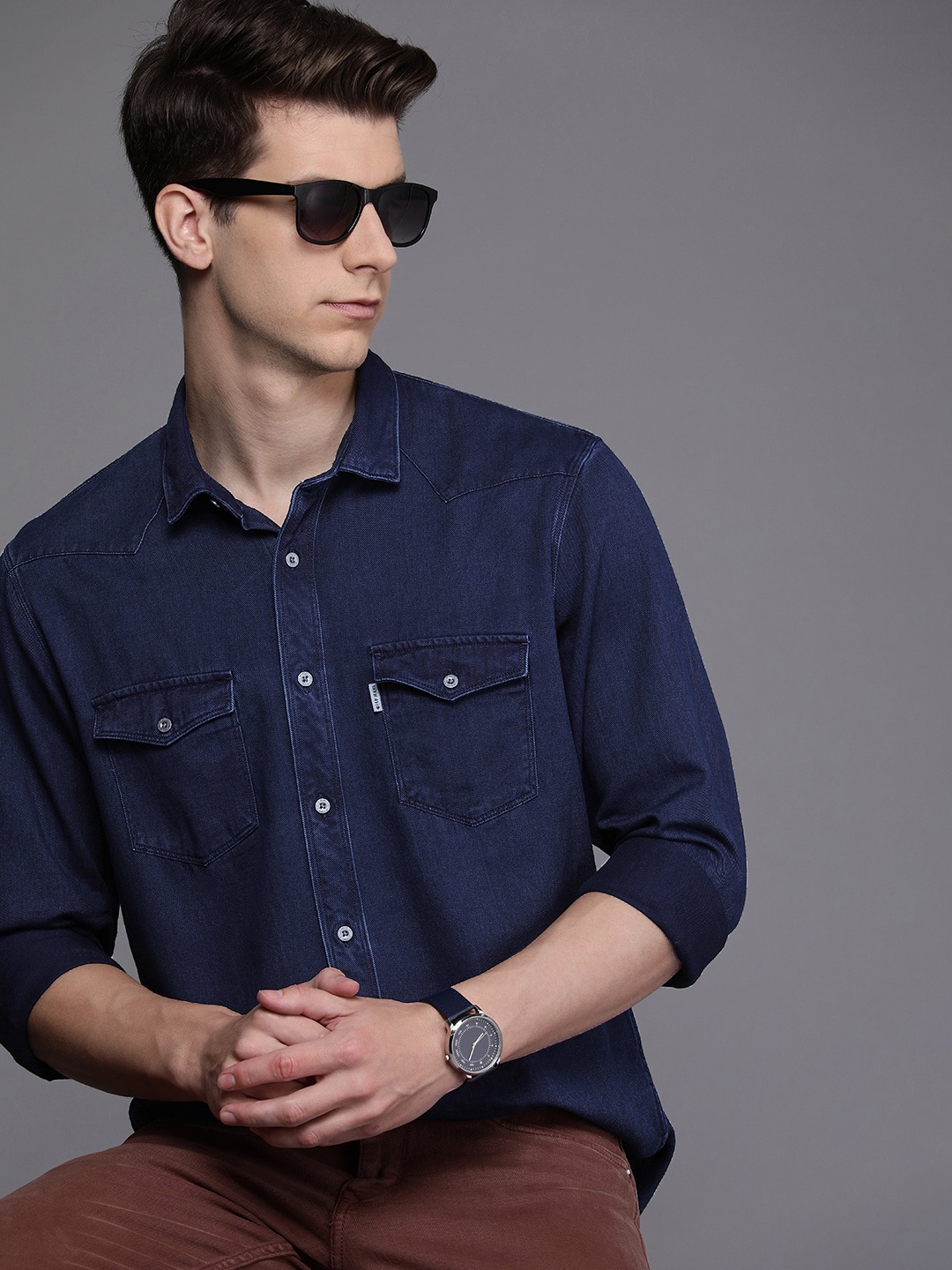 

Louis Philippe Jeans Solid Slim Fit Pure Cotton Casual Shirt, Blue