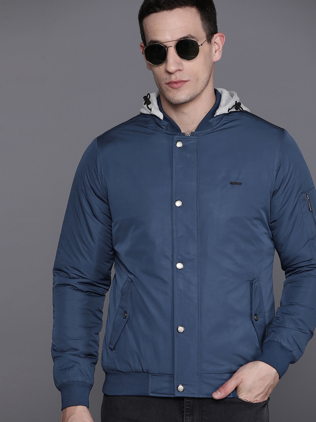 

Louis Philippe Jeans Bomber Jacket, Navy blue