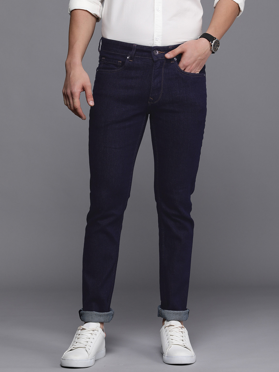 

Louis Philippe Jeans Men Slim Fit Stretchable Casual Jeans, Navy blue