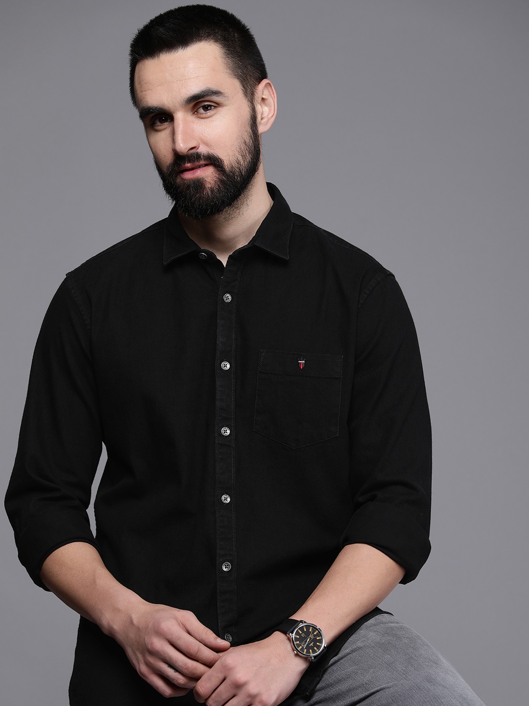 

Louis Philippe Jeans Slim Fit Solid Casual Shirt, Black