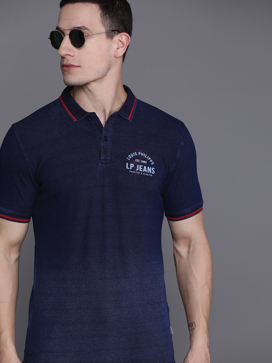 

Louis Philippe Jeans Polo Collar Pure Cotton Slim Fit T-shirt, Navy blue