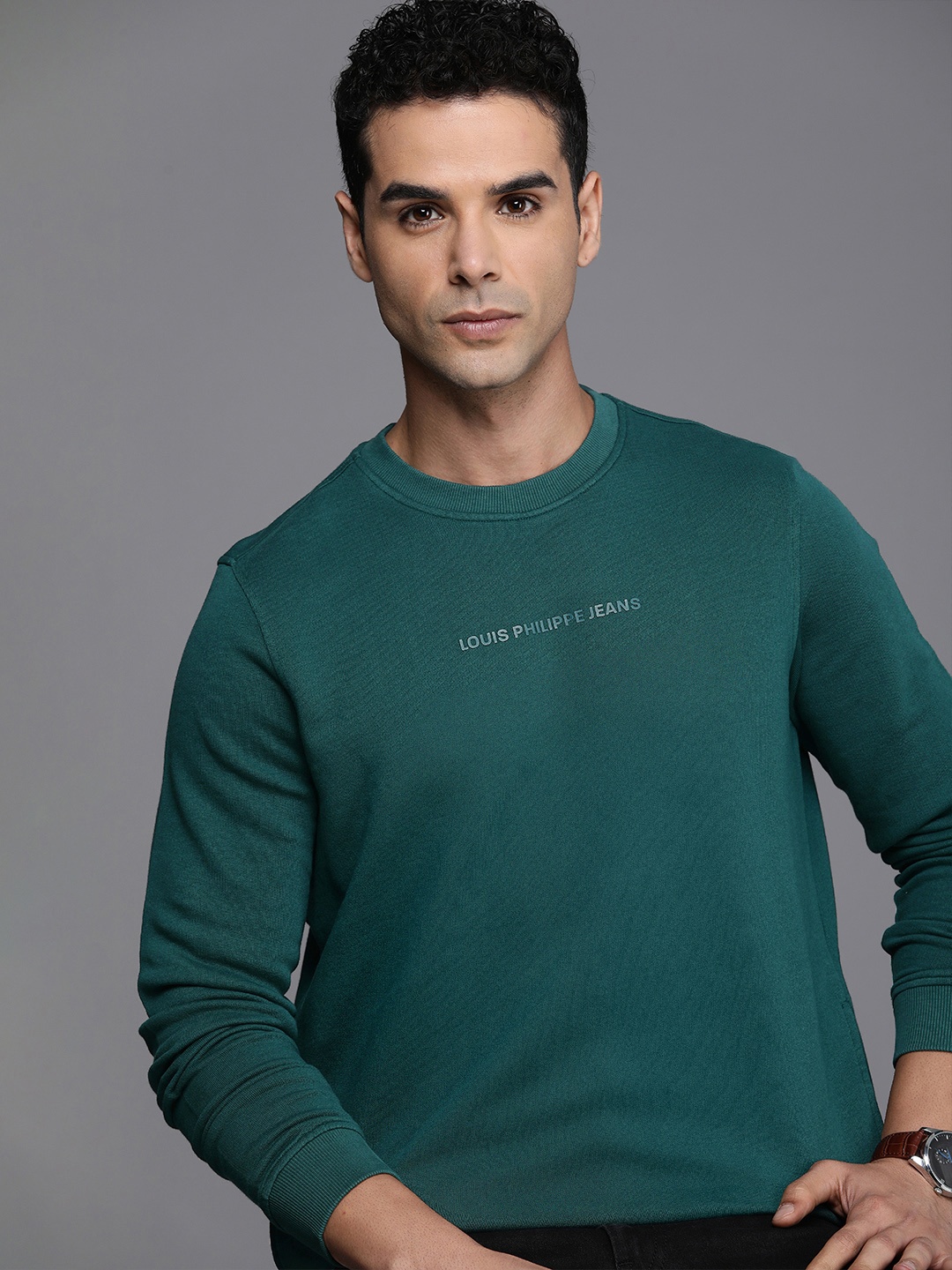 

Louis Philippe Jeans Men Solid Sweatshirt, Teal