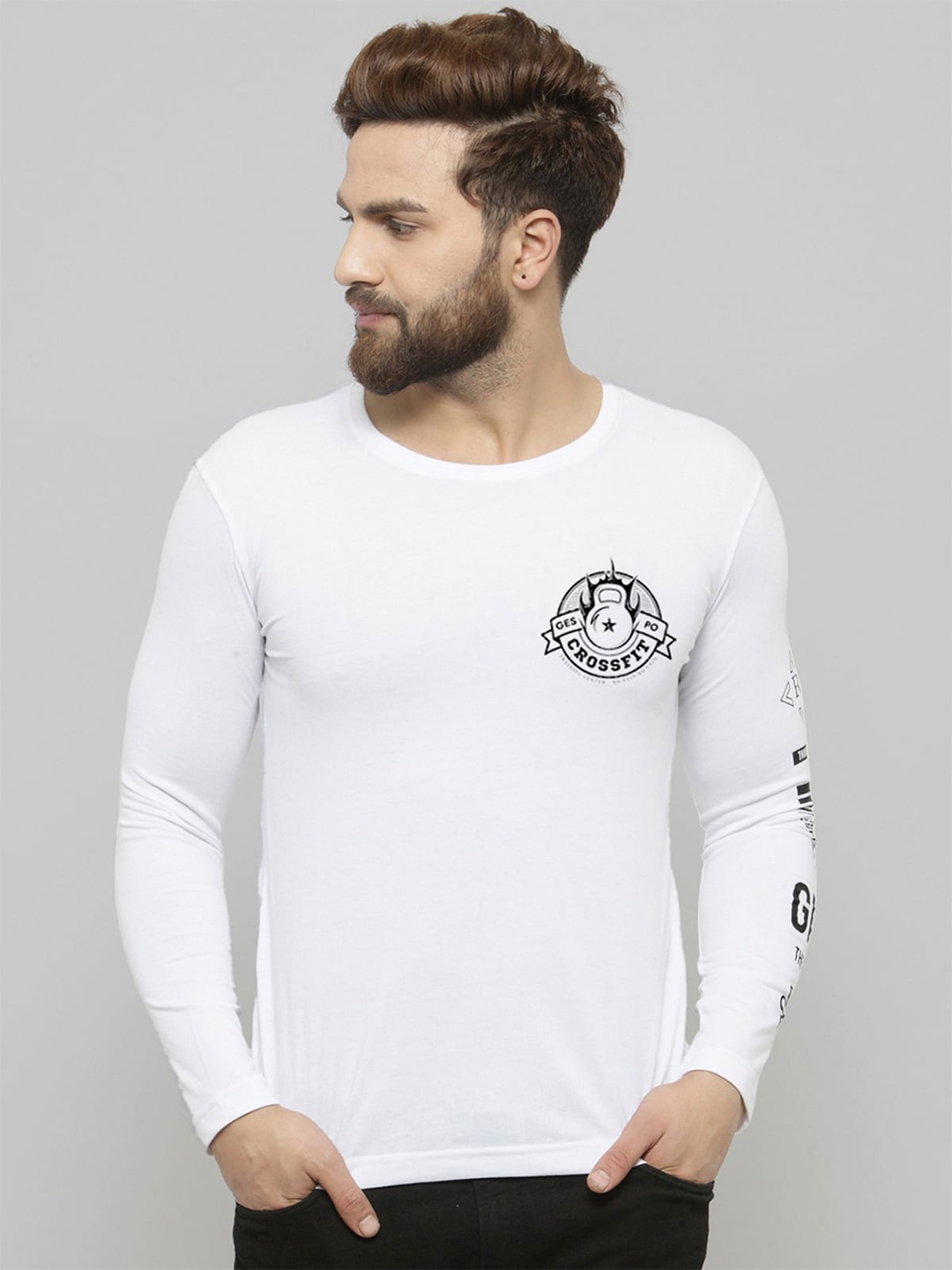 

GESPO Typography Printed Cotton T-shirt, White