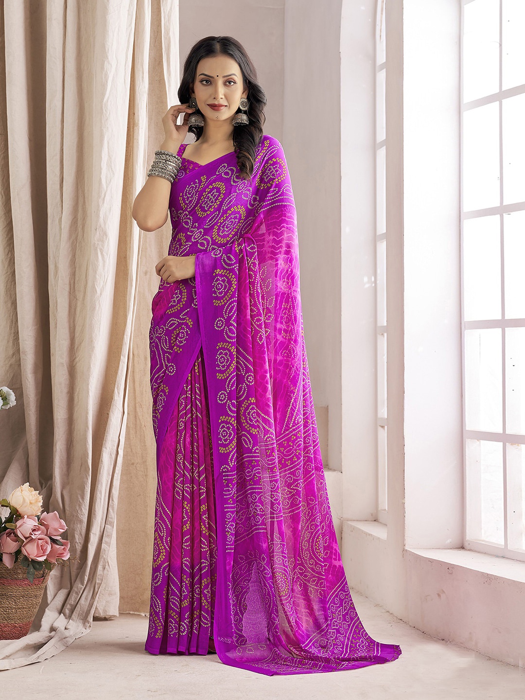 

Mitera Bandhani Printed Saree, Purple