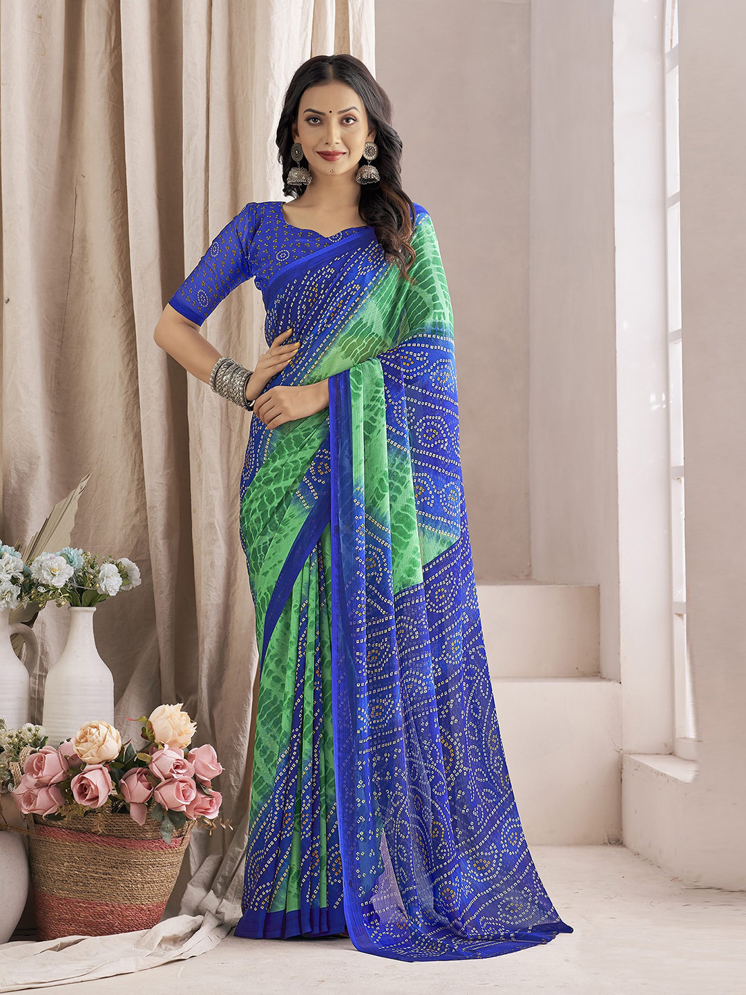 

Mitera Blue Bandhani Printed Bandhani Saree