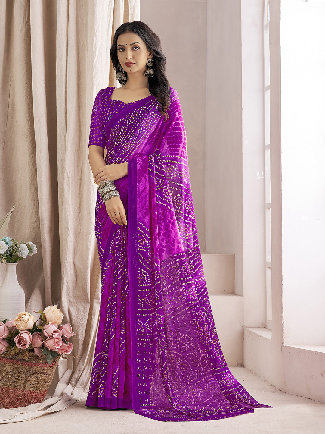 

Mitera Bandhani Printed Bandhani Saree, Purple