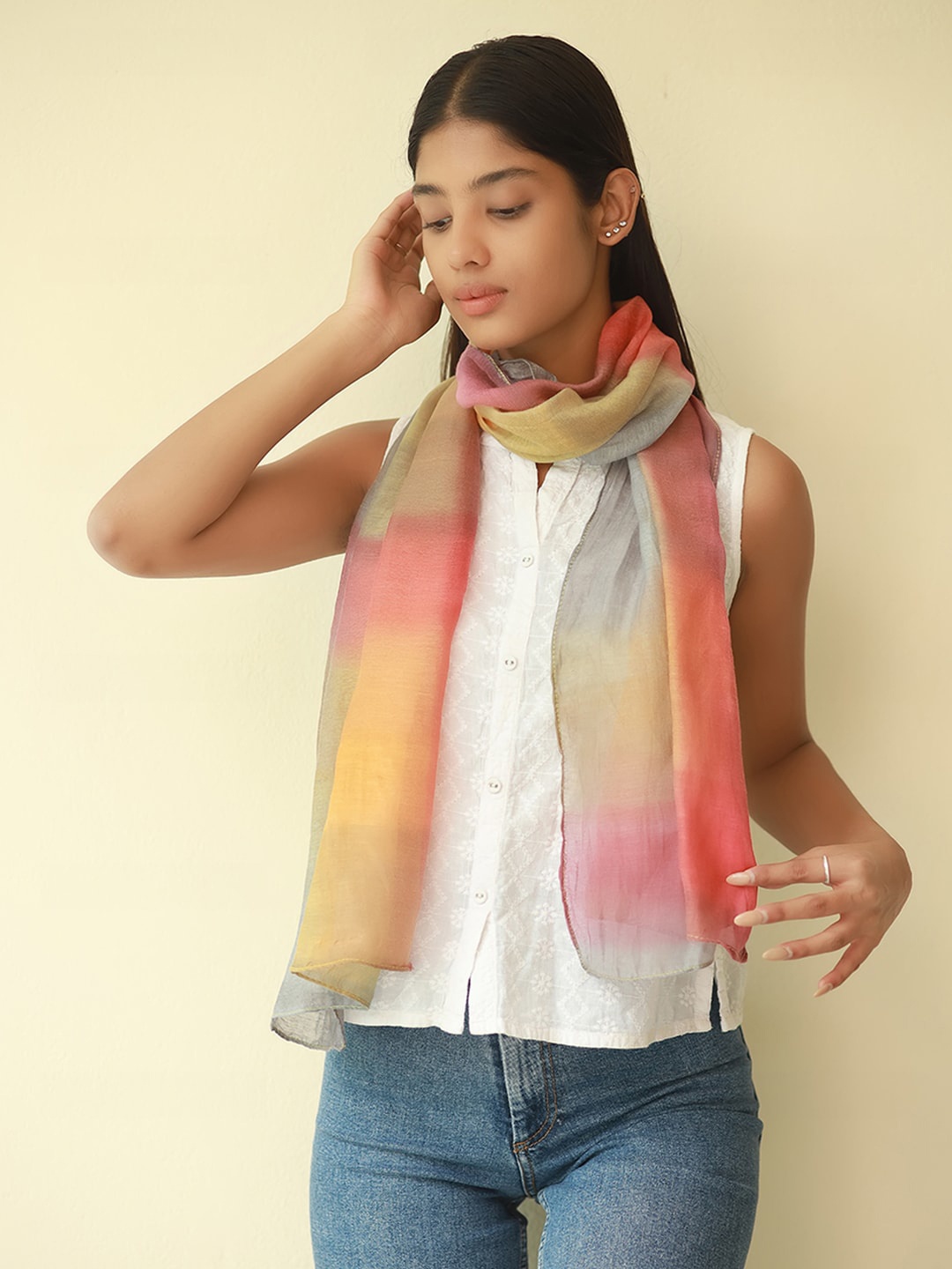 

Ayesha Women Yellow & Orange Scarf