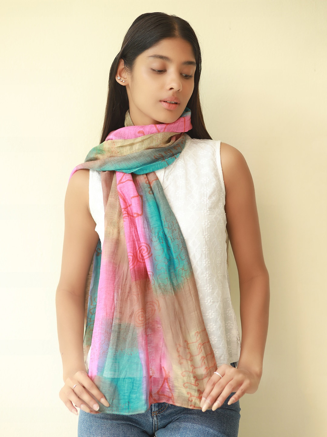 

Ayesha Women Green & Pink Scarf