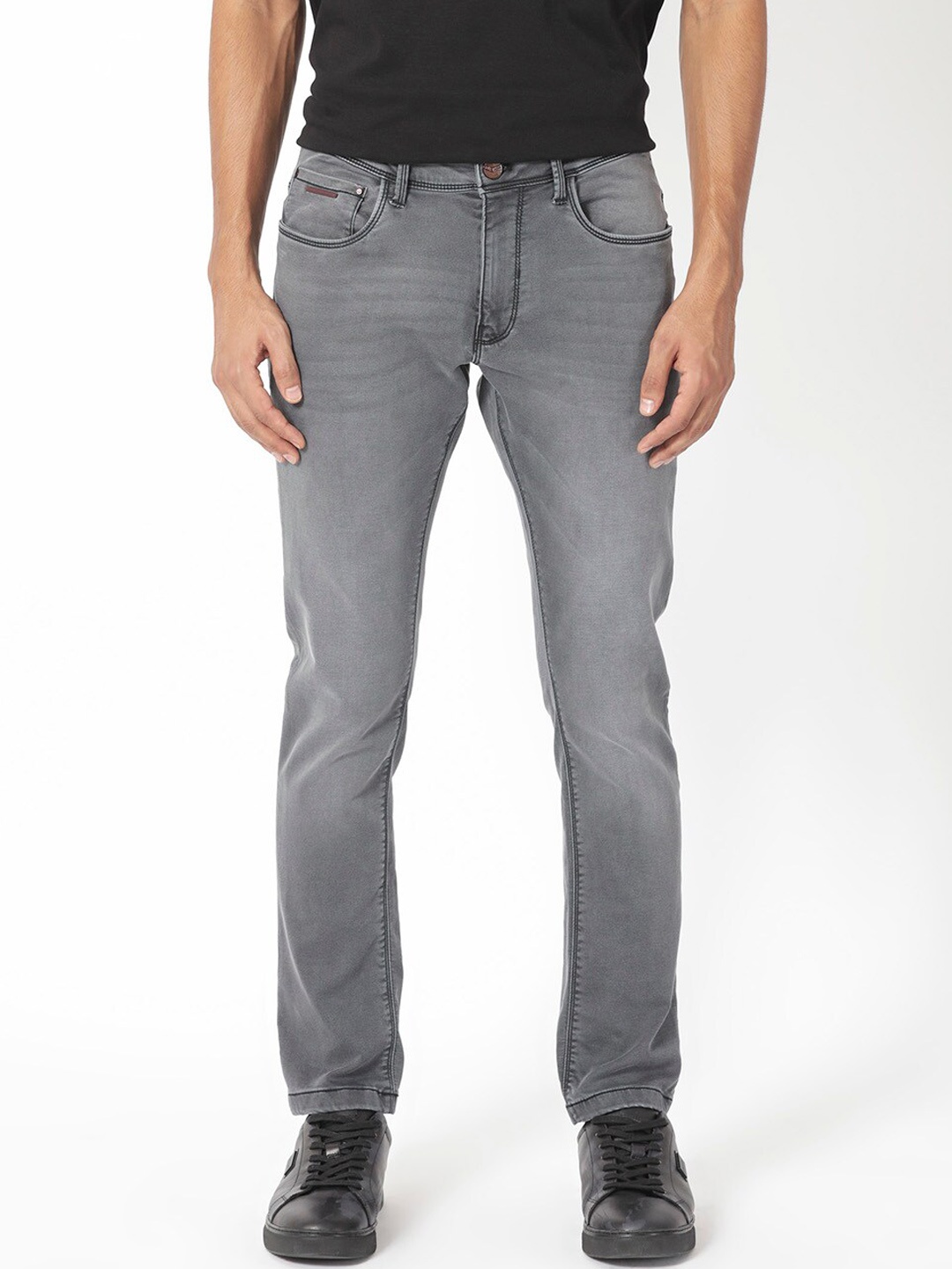 

RARE RABBIT Men Switz Slim Fit Mid-Rise Cotton Stretchable Jeans, Grey
