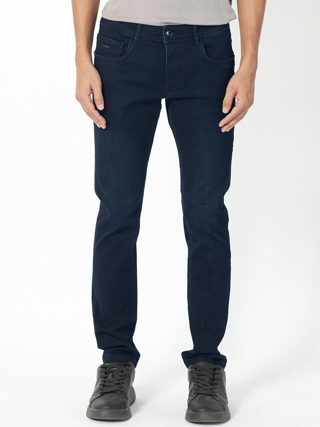 

RARE RABBIT Men Holand Slim Fit Mid-Rise Cotton Stretchable Jeans, Navy blue