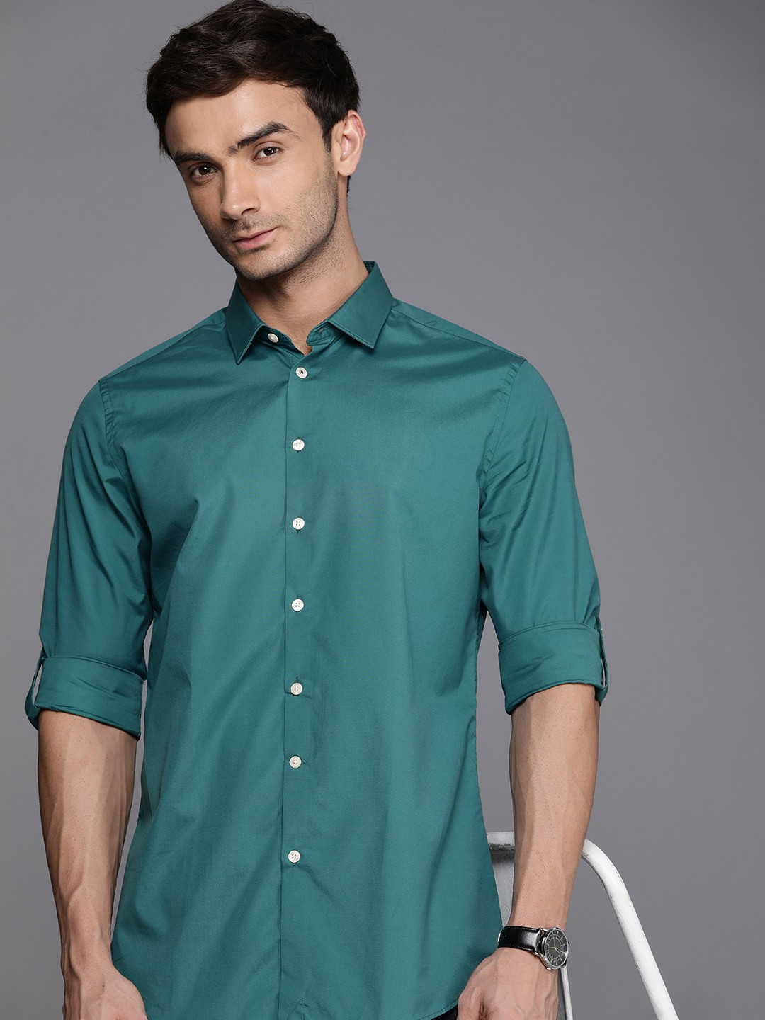

Louis Philippe Sport Solid Slim Fit Pure Cotton Casual Shirt, Teal