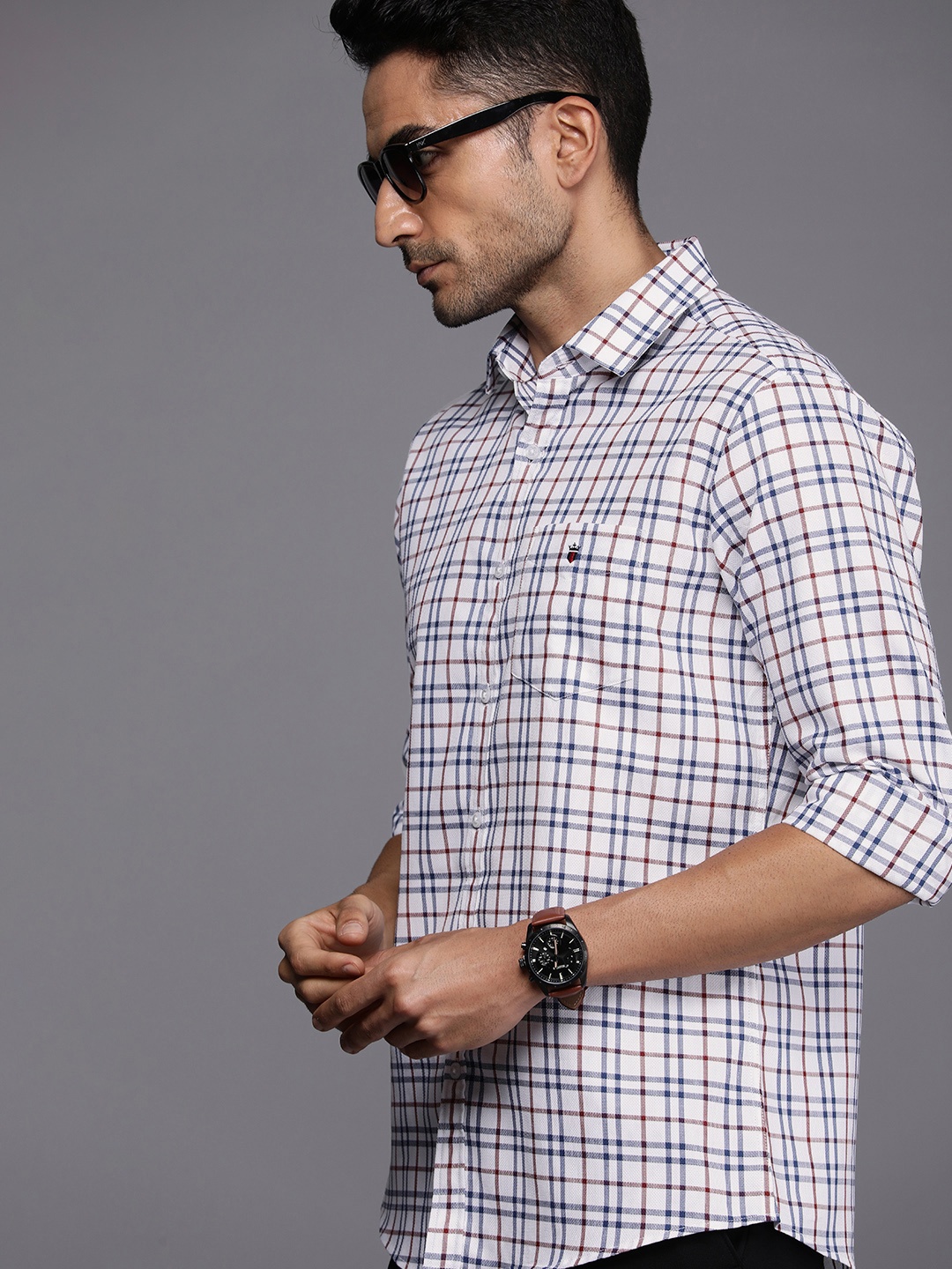 

Louis Philippe Sport Pure Cotton Slim Fit Checked Casual Shirt, White