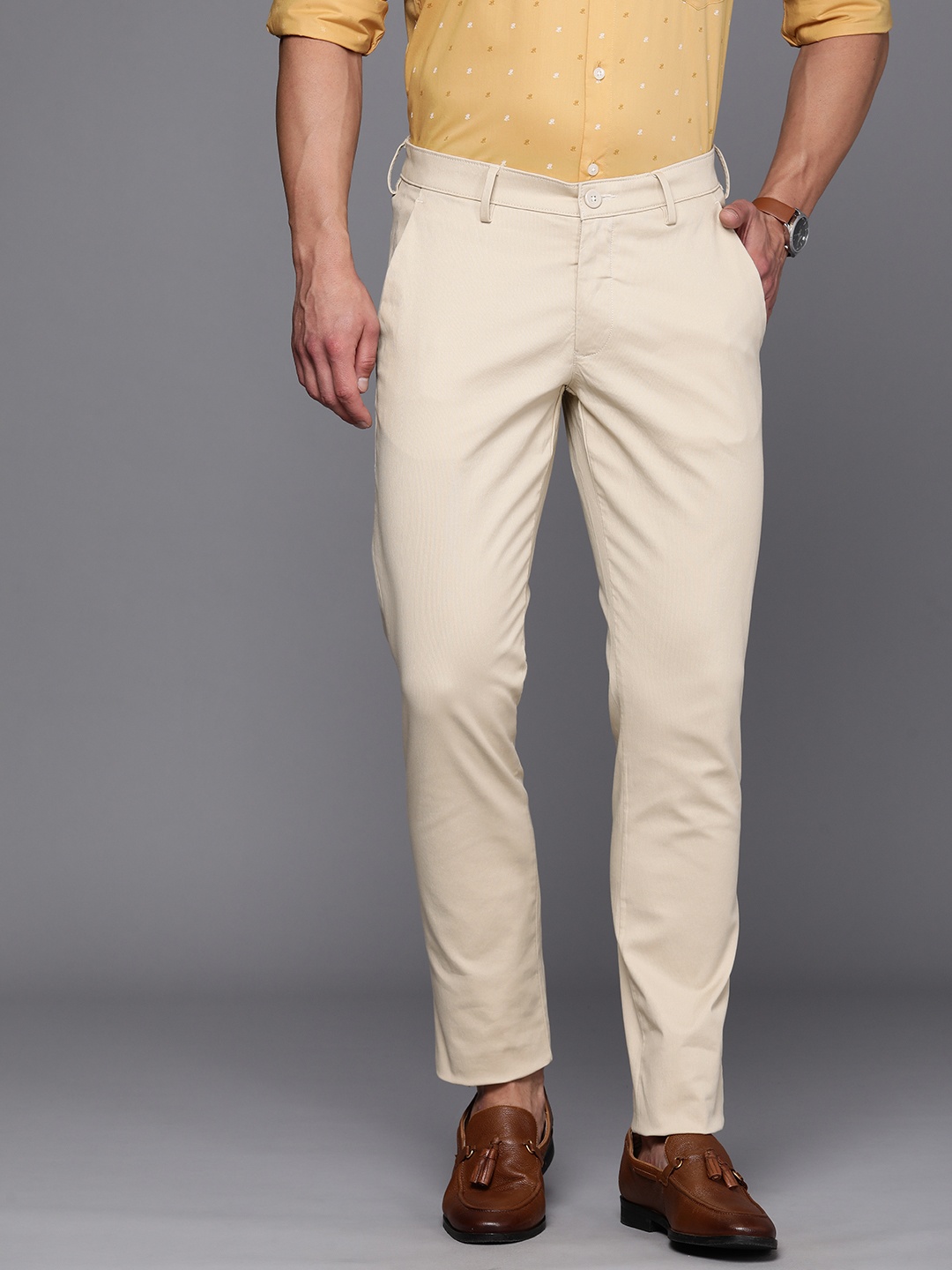

Louis Philippe Sport Men Textured Slim Fit Chinos Trousers, Beige