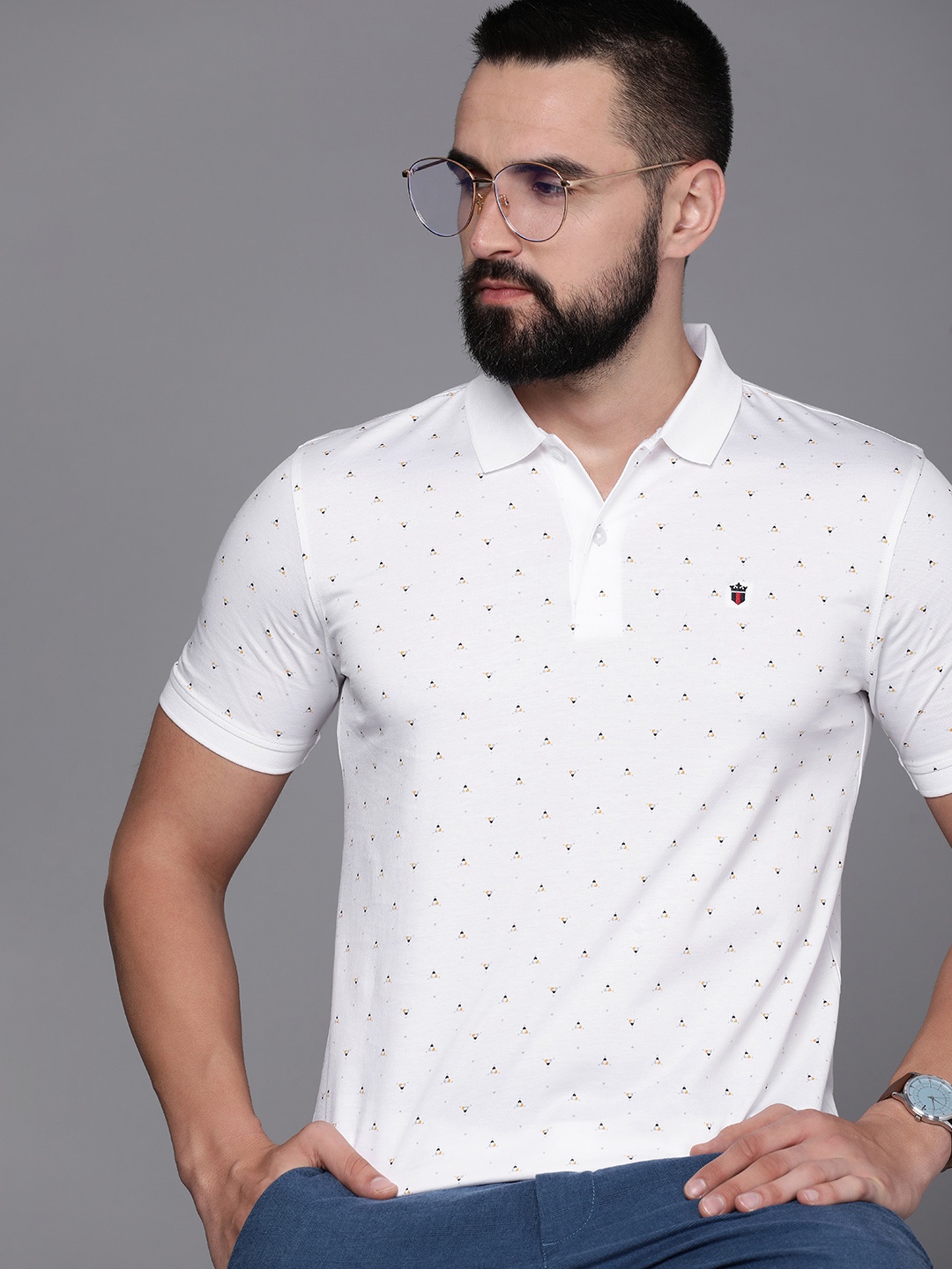 

Louis Philippe Sport Printed Polo Collar Pure Cotton Slim Fit T-shirt, White