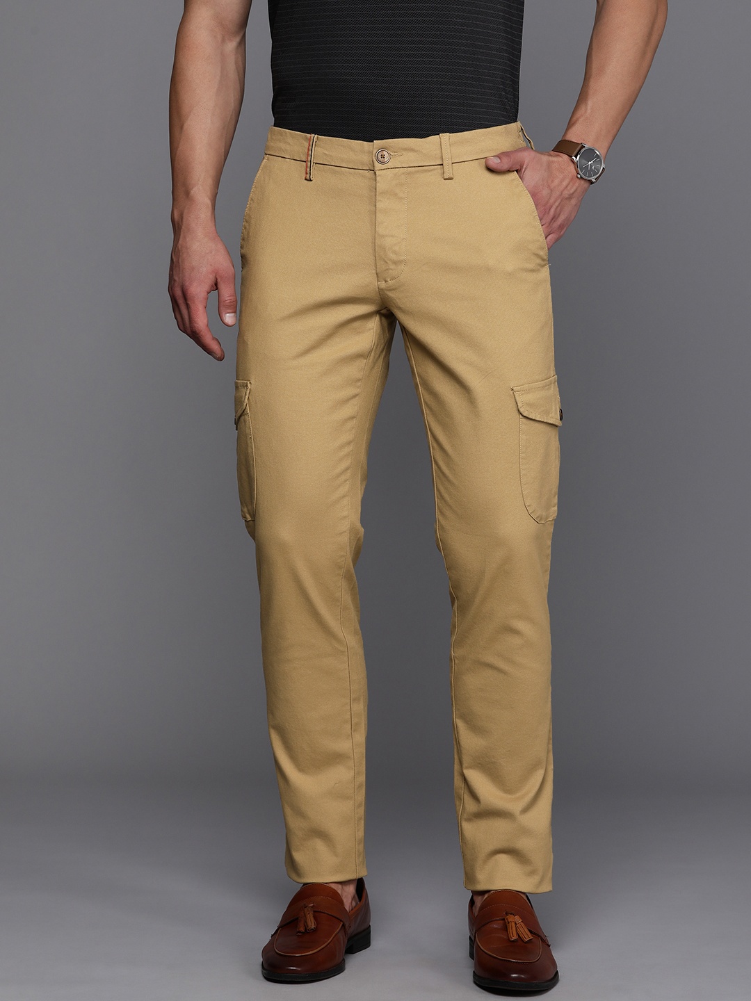 

Louis Philippe Sport Men Low-Rise Slim Fit Smart Casual Cargos Trousers, Khaki