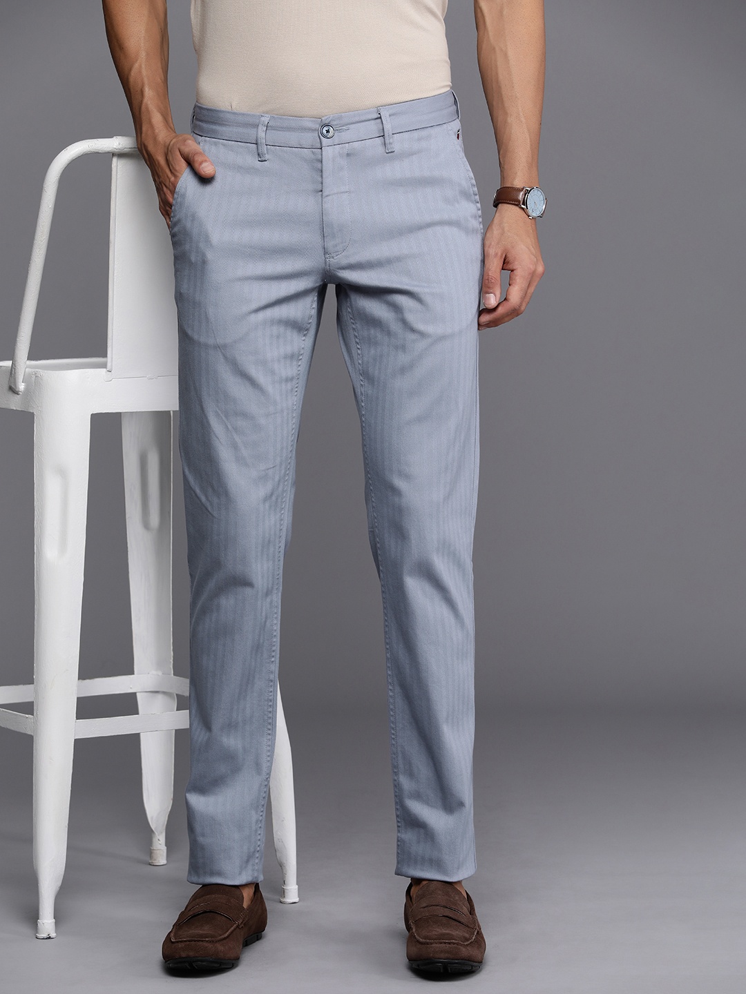 

Louis Philippe Sport Men Textured Slim Fit Trousers, Blue