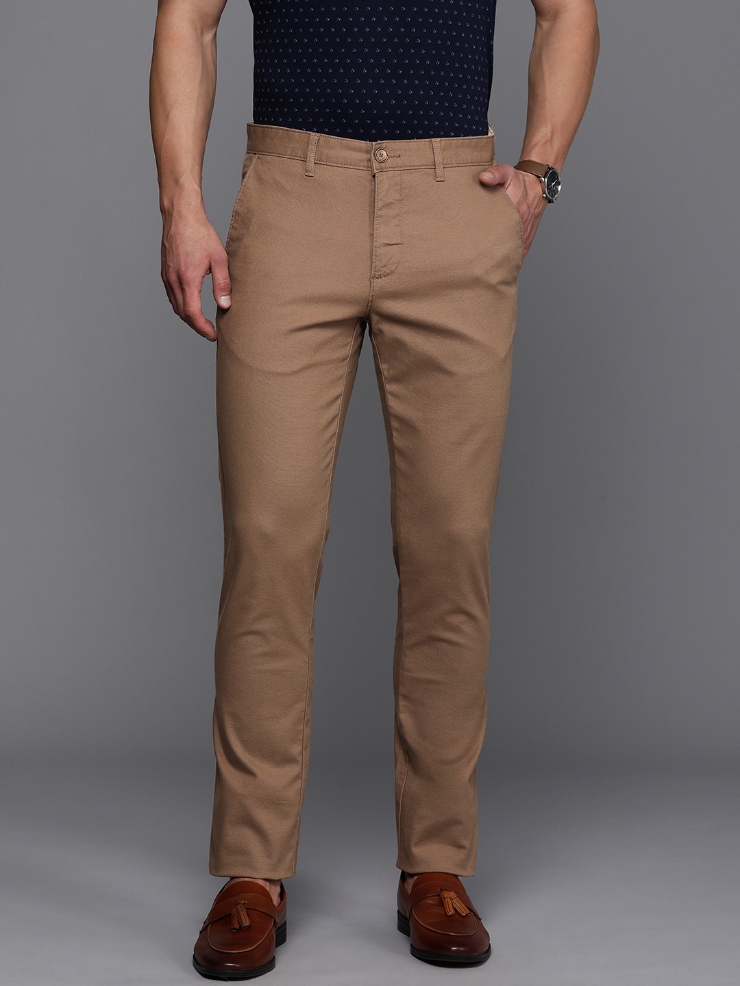 

Louis Philippe Sport Men Mid-Rise Slim Fit Smart Casual Chinos Trousers, Brown