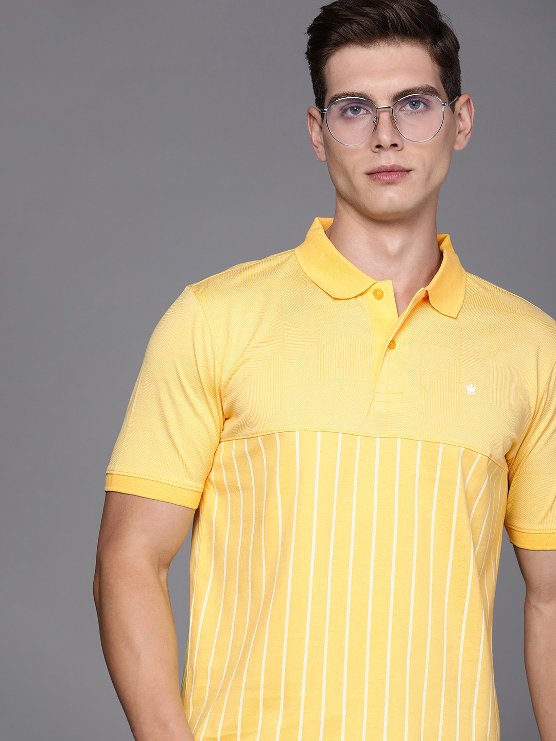 

Louis Philippe Sport Men Striped Polo Collar Pure Cotton T-shirt, Yellow