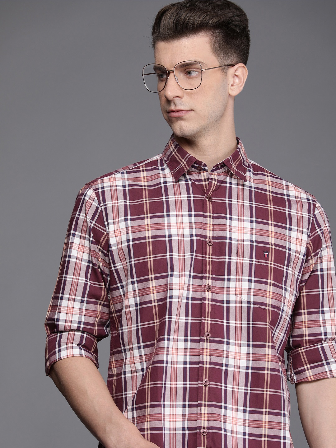 

Louis Philippe Sport Pure Cotton Slim Fit Checked Casual Shirt, Maroon
