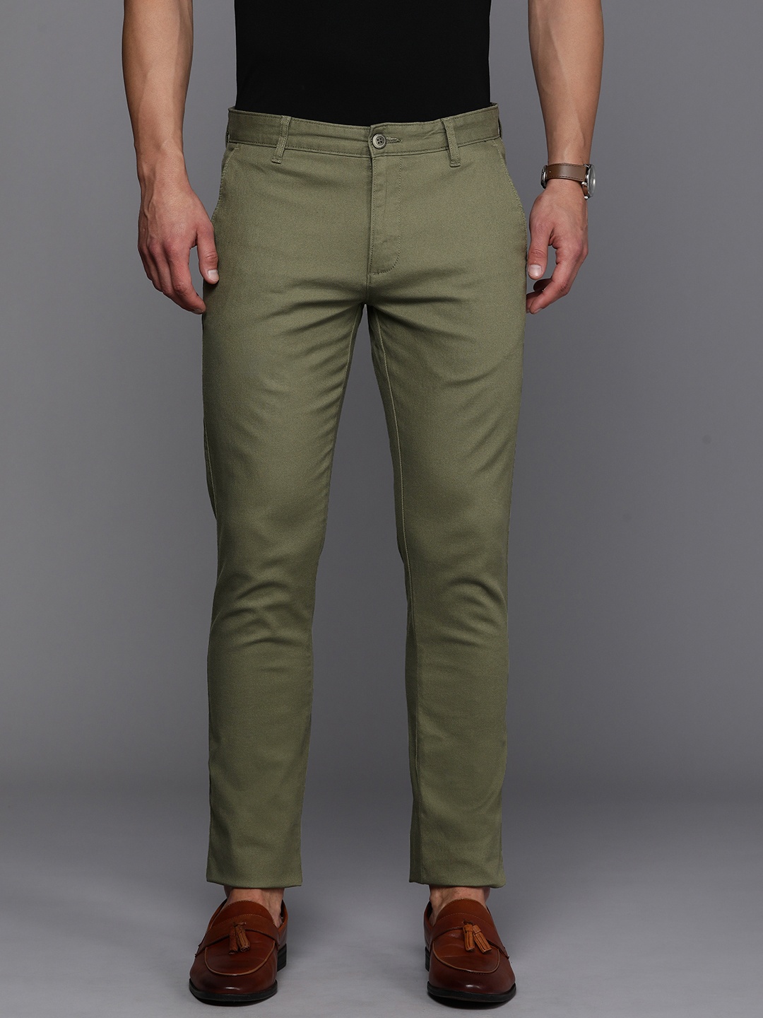 

Louis Philippe Sport Men Mid-Rise Super Slim Fit Smart Casual Chinos Trousers, Olive