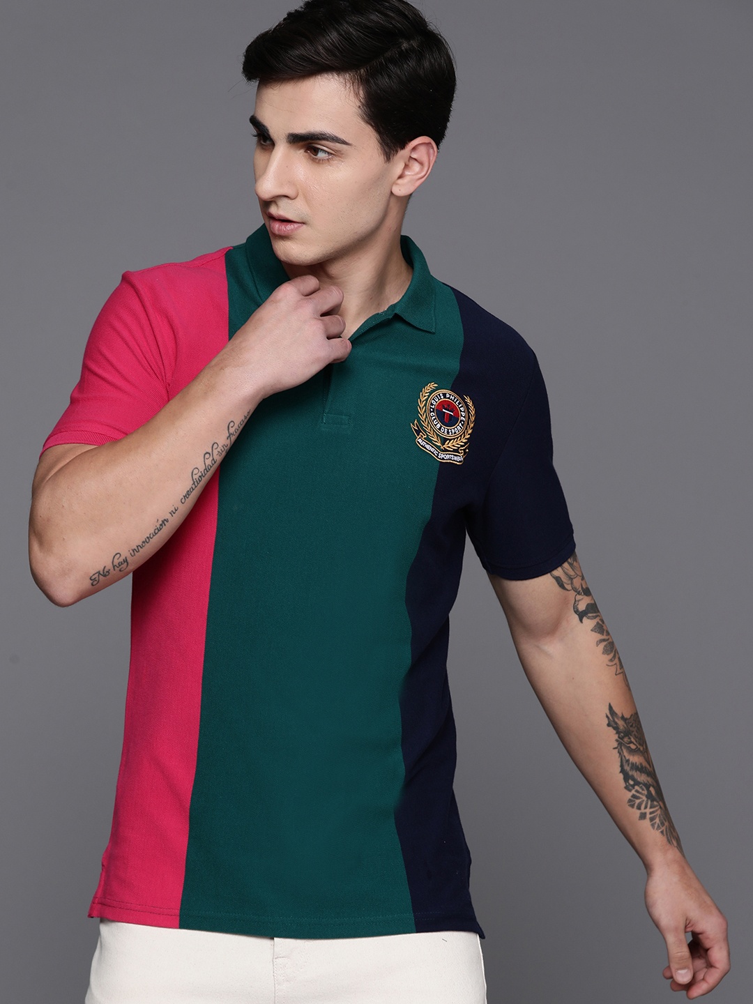 

Louis Philippe Sport Colourblocked Pure Cotton Slim Fit Polo Collar T-shirt, Green