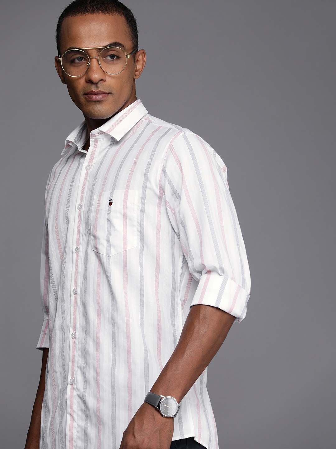 

Louis Philippe Sport Slim Fit Self-Striped Pure Cotton Casual Shirt, White