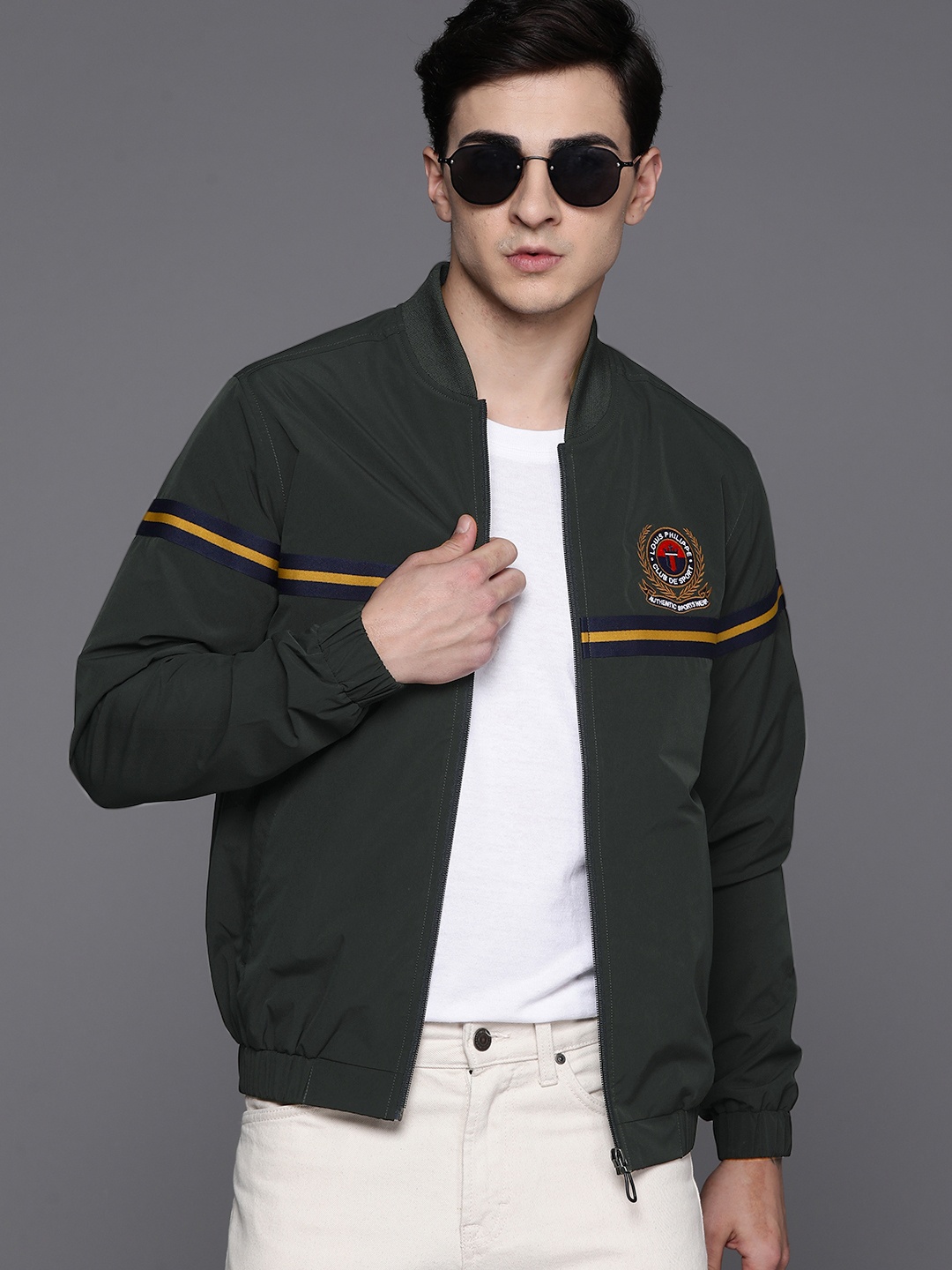 

Louis Philippe Sport Patchwork Detail Bomber Jacket, Olive