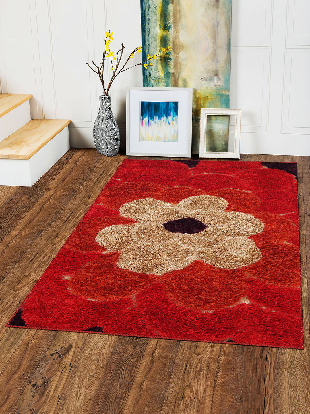 

Story@Home Red And Beige Floral Pattern Carpet