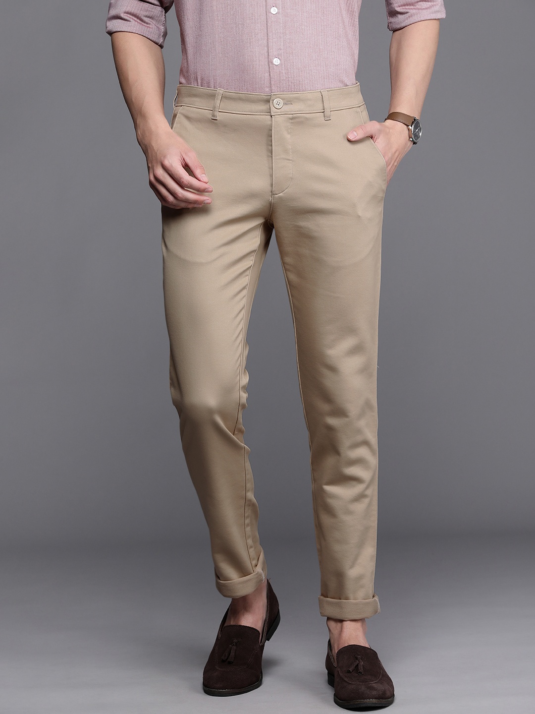 

Louis Philippe Sport Men Mid-Rise Textured Slim Fit Chinos, Khaki